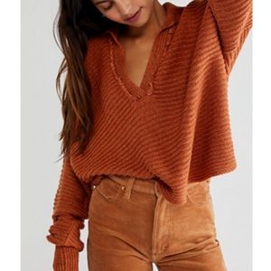 Free People V-Neck Marlie Pullover Sweater in Bombay Brown Size XS
